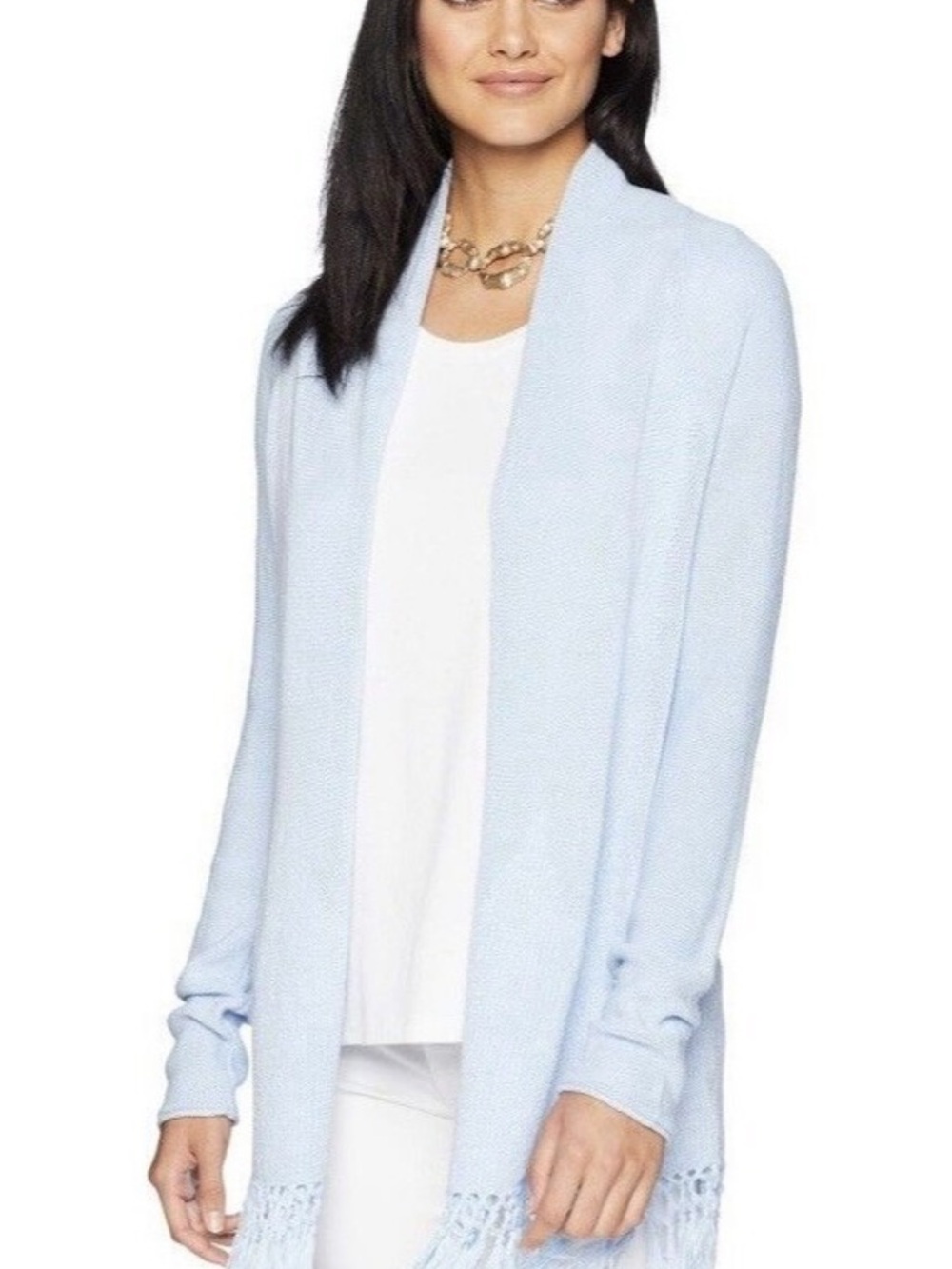 Lilly Pulitzer Light Blue Tatum Fringe Open-Front Cardigan
